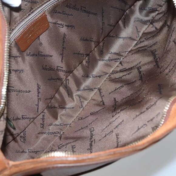 Salvatore Ferragamo Gancini Shoulder Bag Suede Brown Gold Auth - Picture 13 of 16